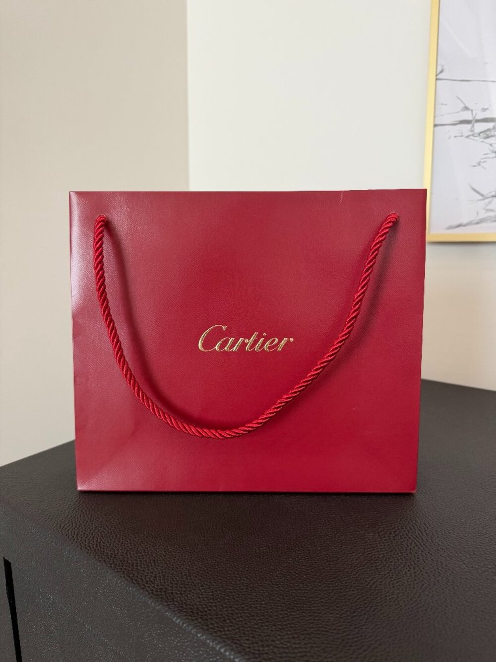 Cartier Shopping Gift Bag — Red, Gold Script Logo, 10x9x3.5" Boutique